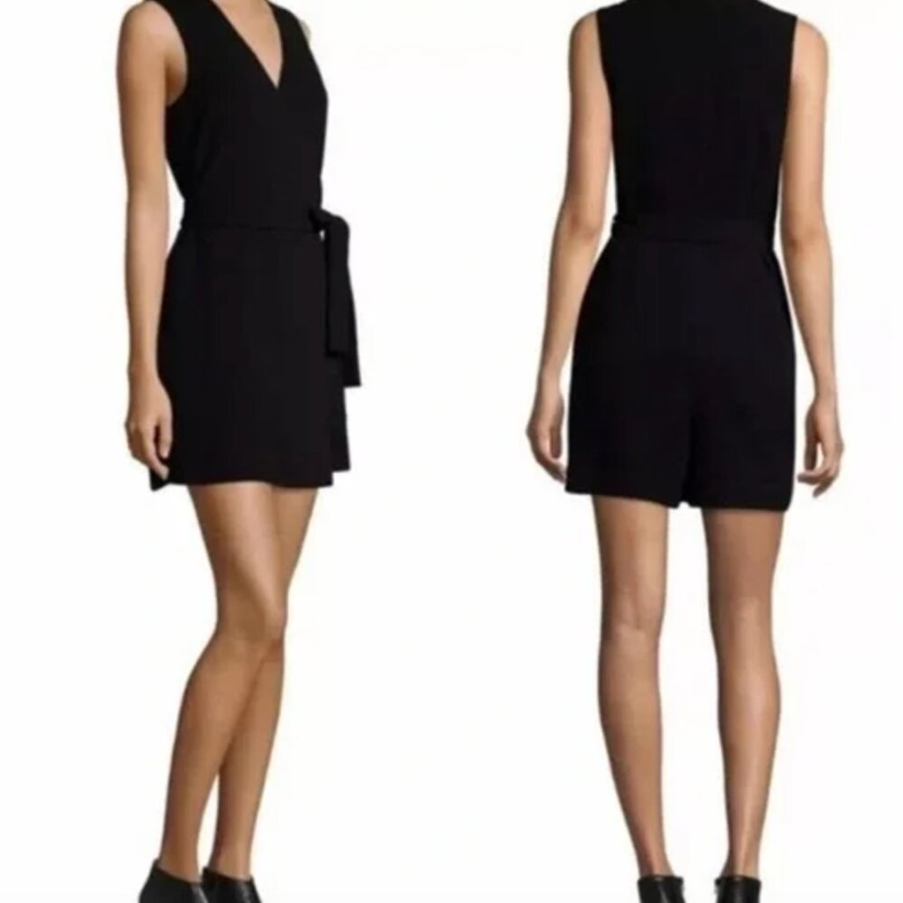 Theory black Benina Admiral Crepe sleeveless romper skort
